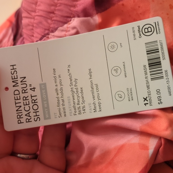 Athleta Printed Mesh Racerrun 4" Women's Athletic Shorts Abstract Pink Orange 1X - Picture 6 of 6